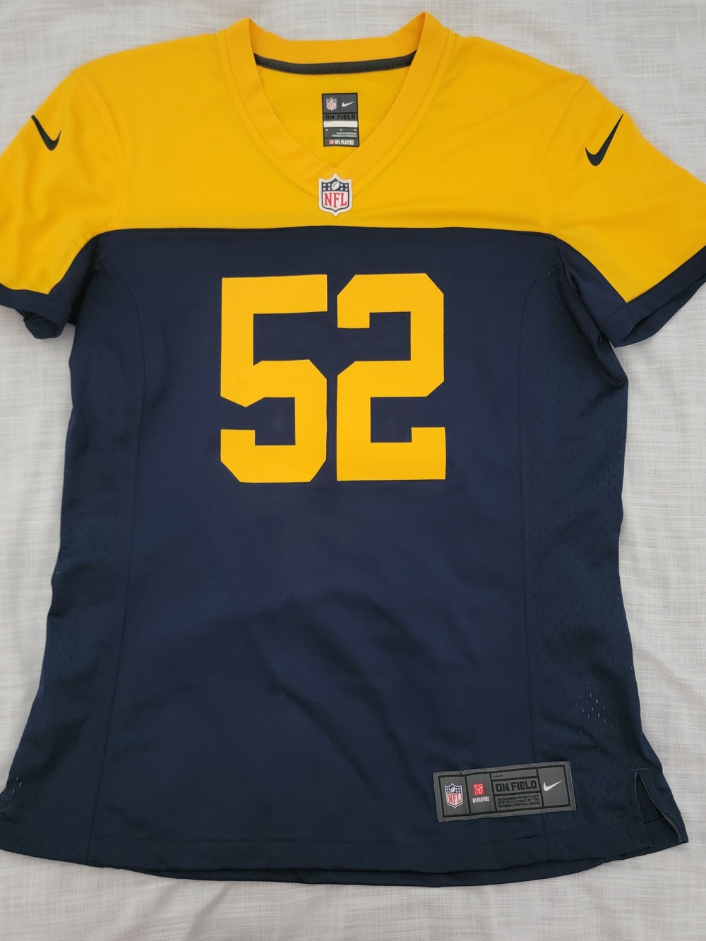 Nike Women's Navy and Yellow #52 Football Jersey - V-Neck